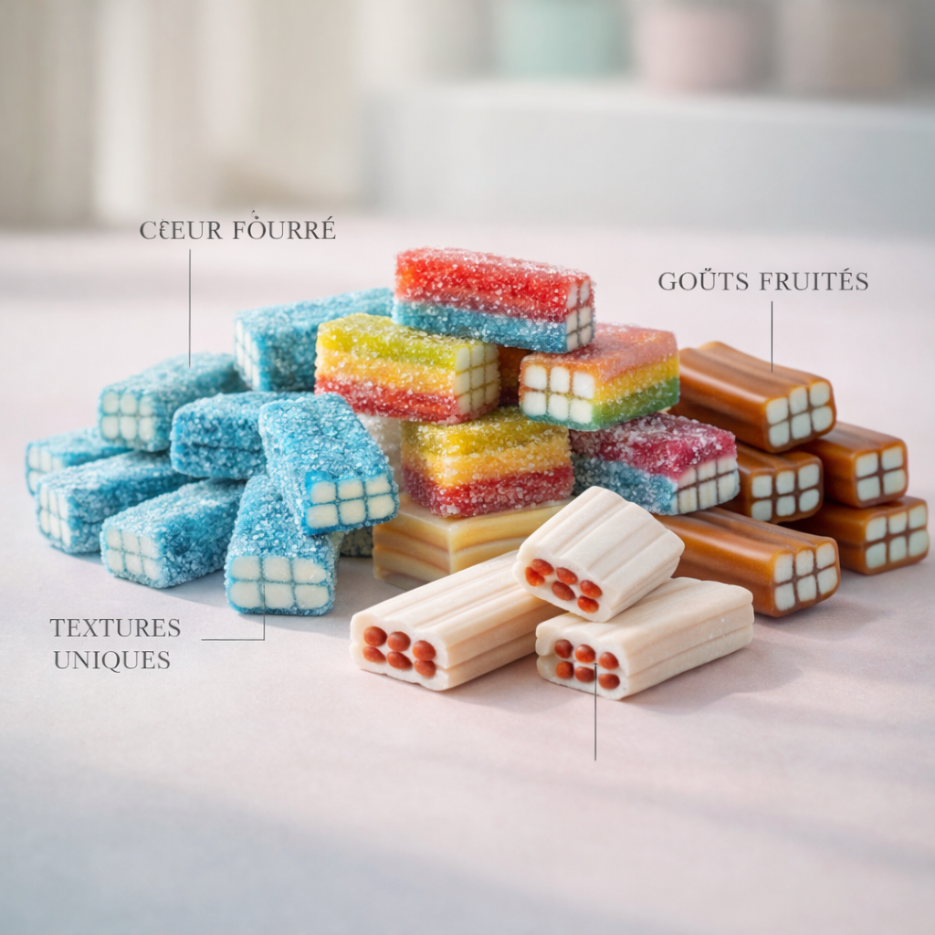 Bonbons briques : origine, goûts et succès des confiseries fourrées