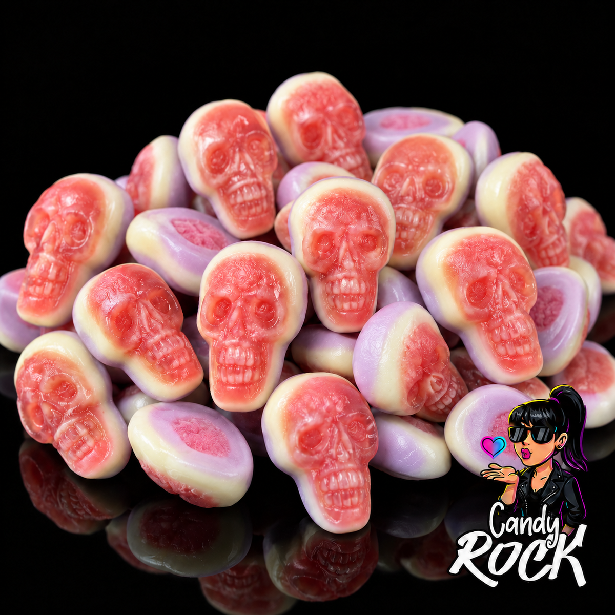 Bonbons Crânes Mauves Lisses Fourrés Fraise Halloween – Vidal