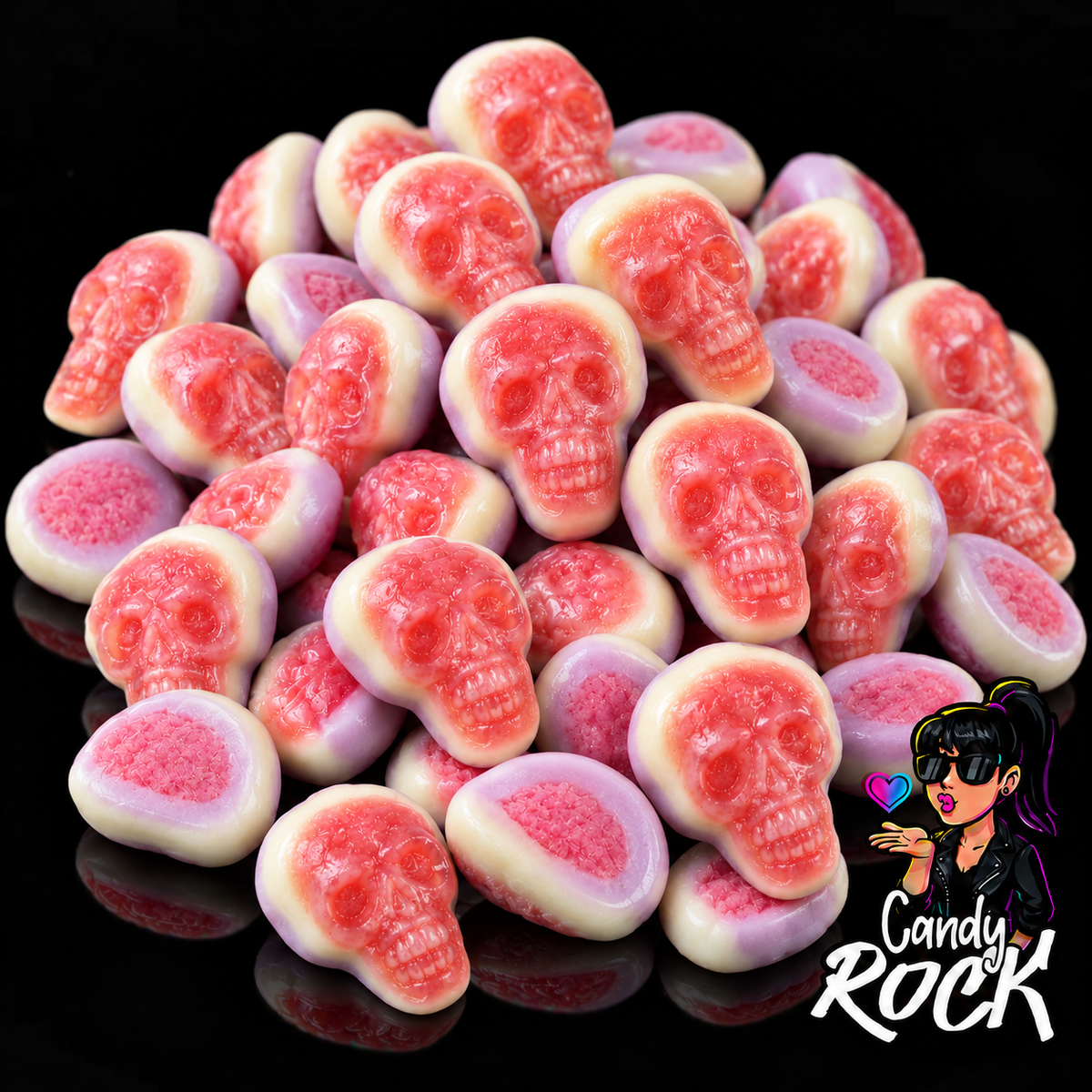 Bonbons Crânes Mauves Lisses Fourrés Fraise Halloween – Vidal