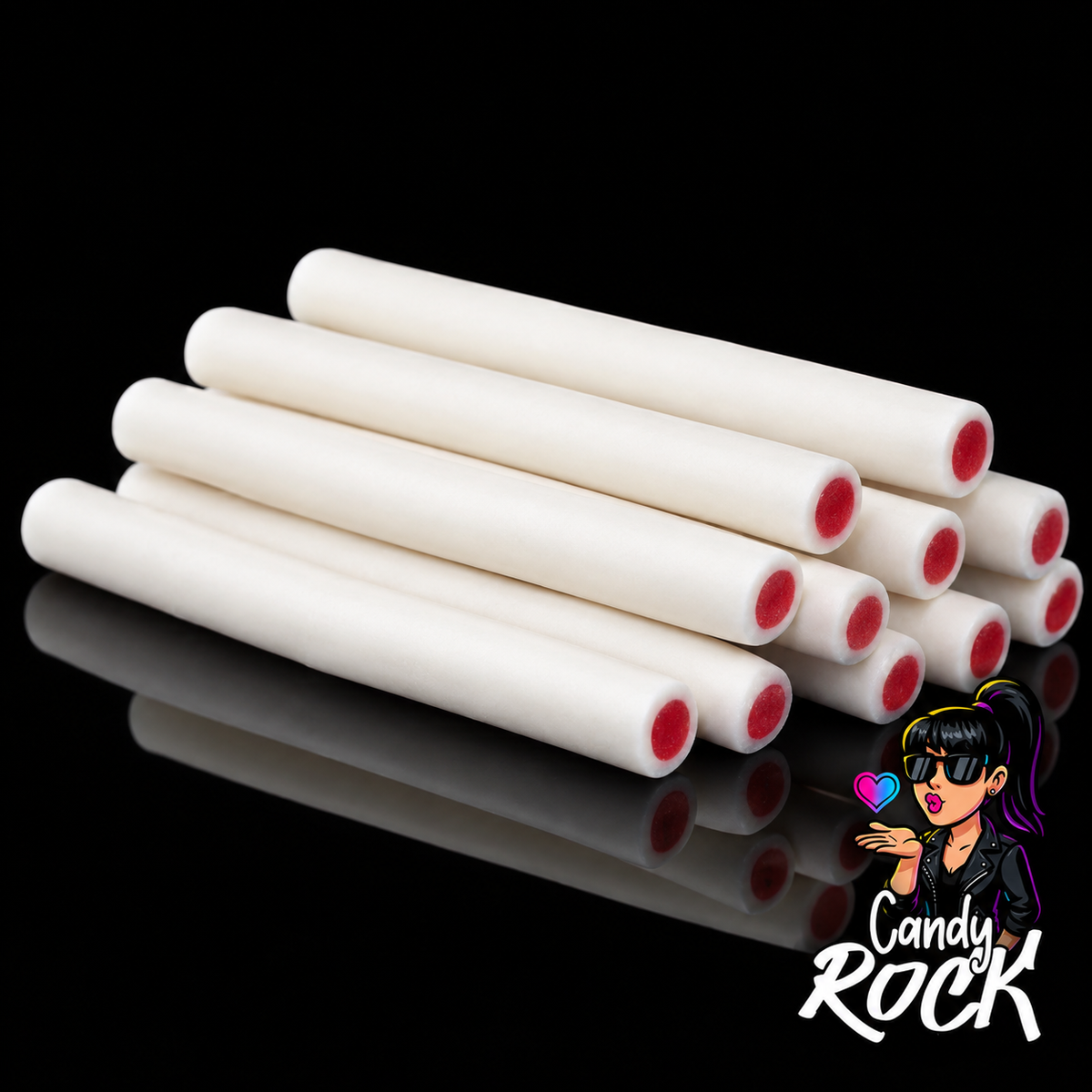 Bonbons Jumbo Sticks Blancs Lisses Crème Fraise – Fini