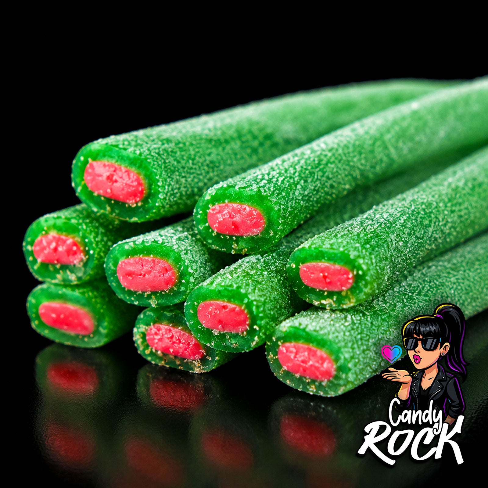 Bonbons Jumbo Sticks Pastèque Verts Acidulés – Fini