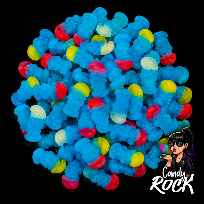🎸 Des Bonbons Schtroumpfs bleu néon version rock