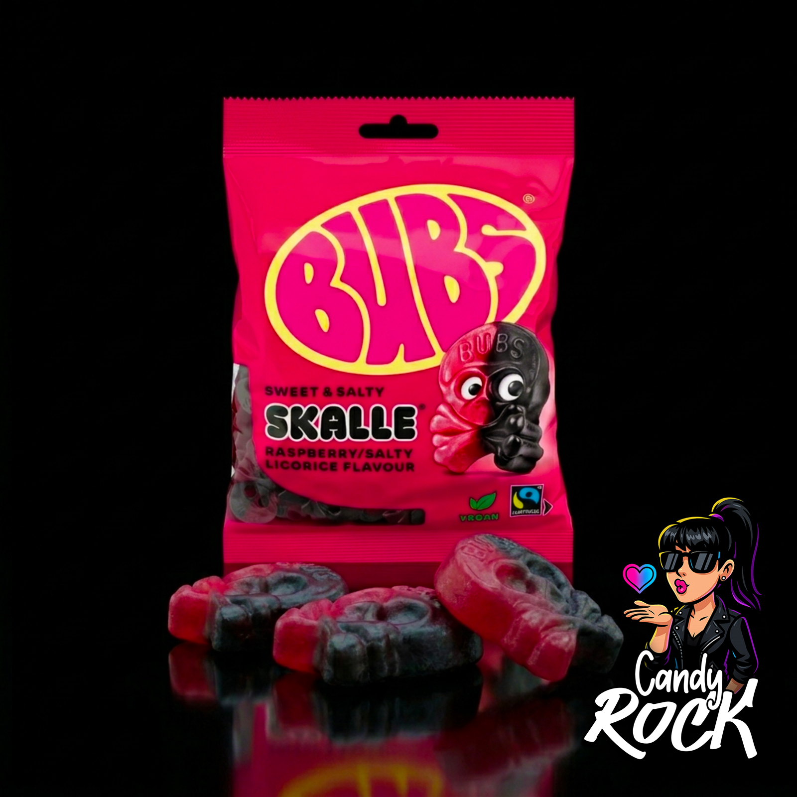 Bonbons vegan suédois Bubs Mini Crânes Framboise-Réglisse – Bubs