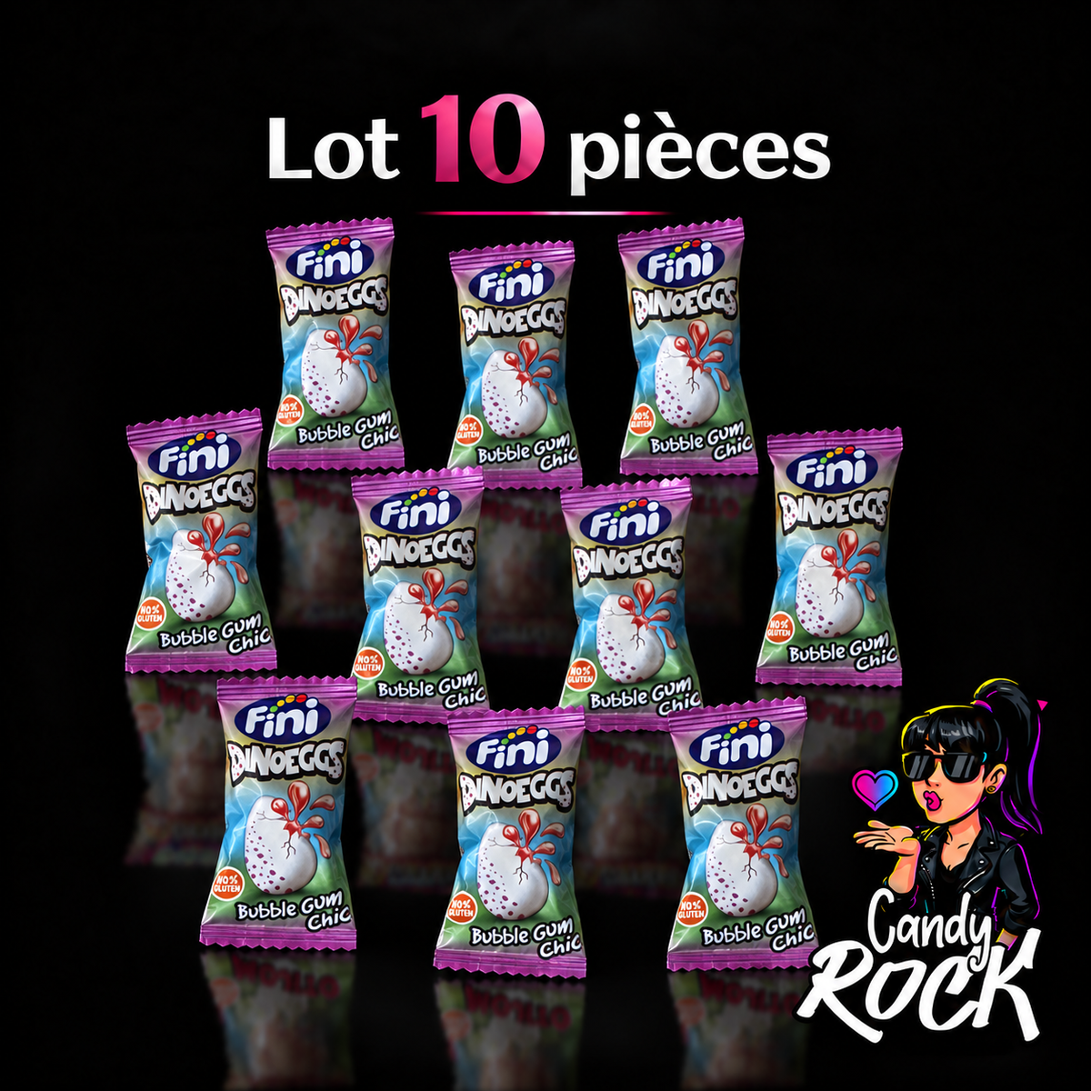 10 Chewing-Gums Dino Eggs Acidulés – Cœur Liquide Fraise – Fini