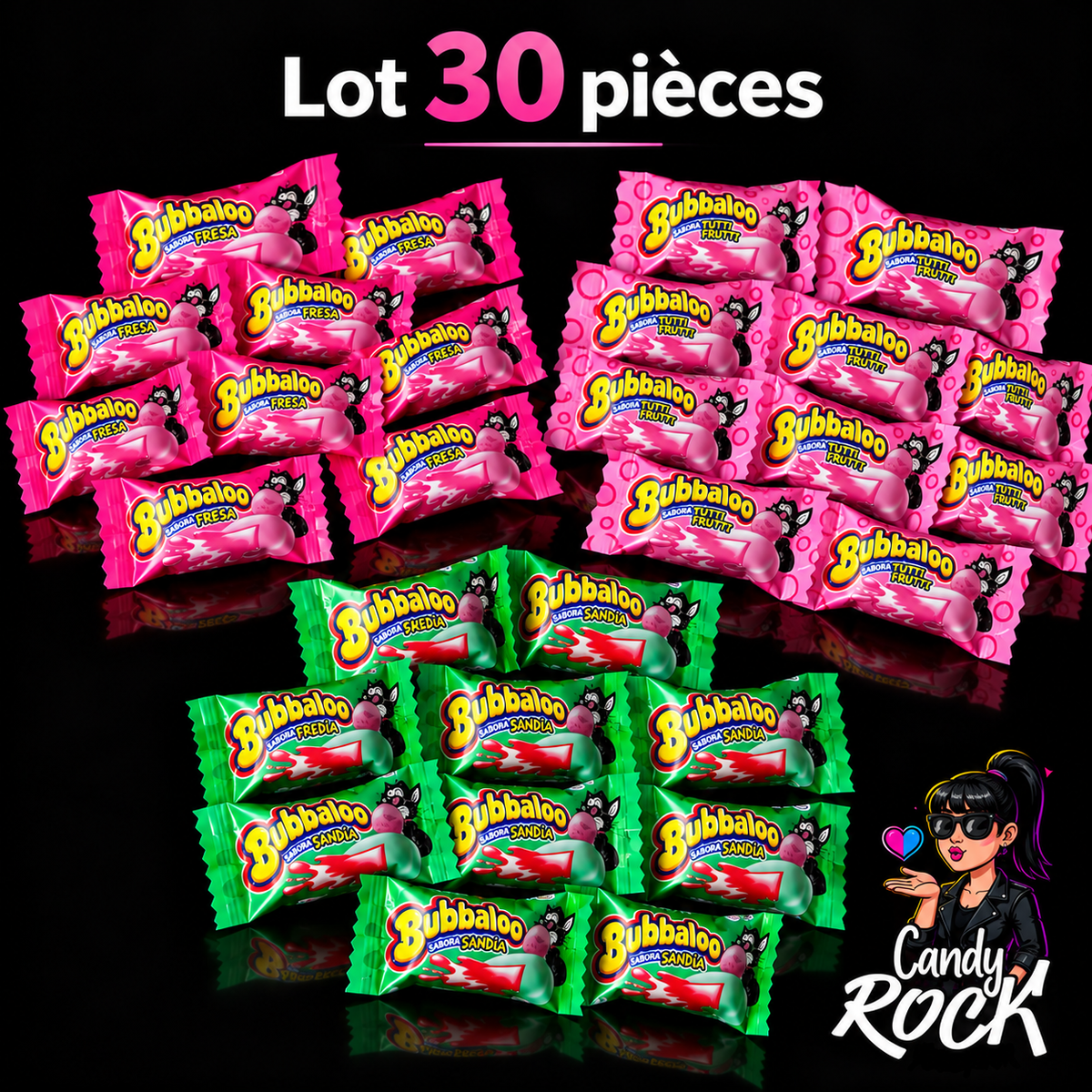 Mix Découverte 30 Chewing-Gums Bubbaloo – Fraise - Pastèque - Tutti Frutti