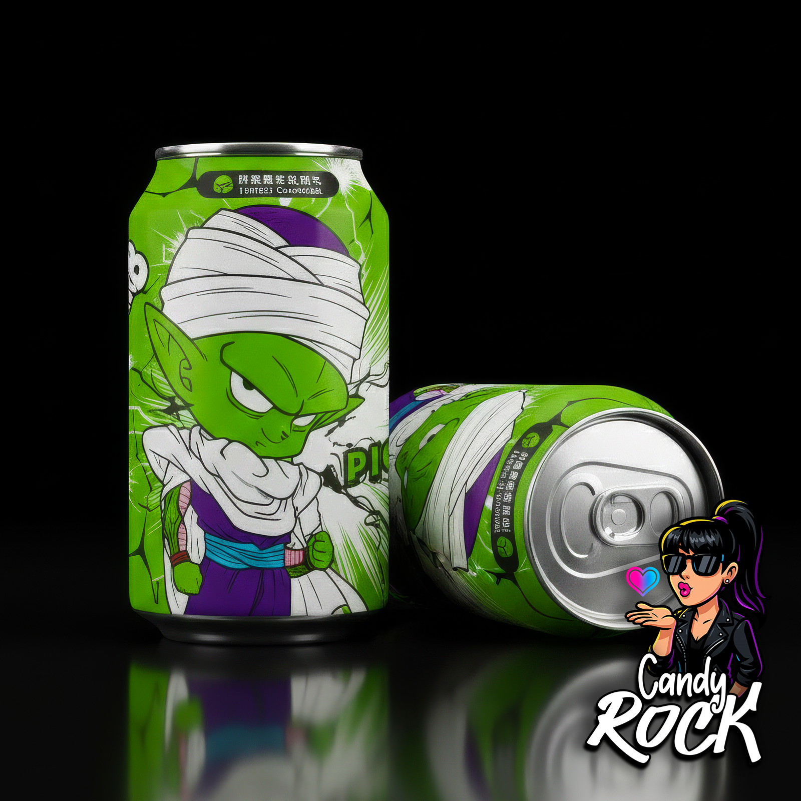 Détail de la canette Ocean Bomb Piccolo citron, illustration manga puissante et aluminium brillant, CandyRock.