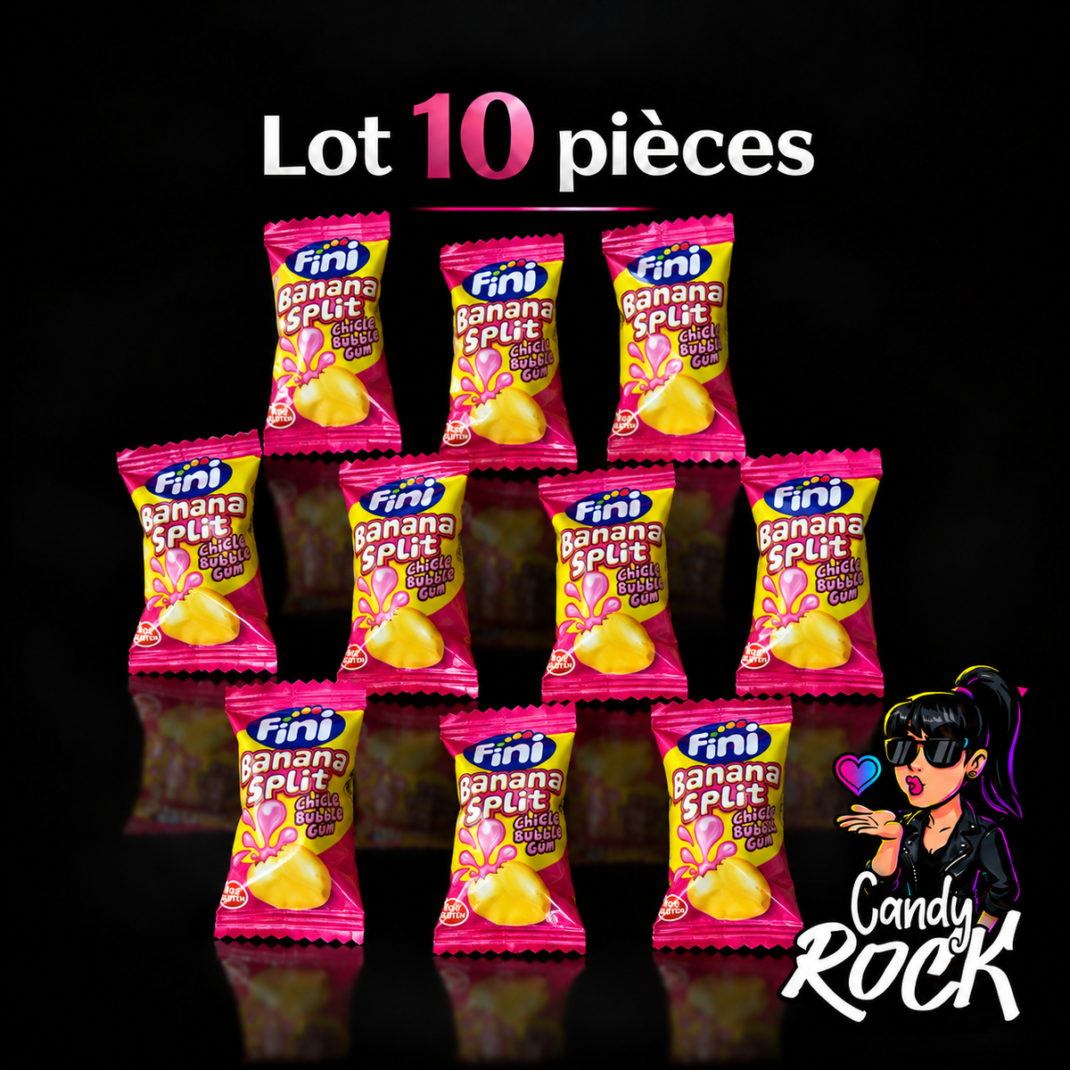 10 Chewing-gum Billes Banana Split - Cœur Liquide - Fini