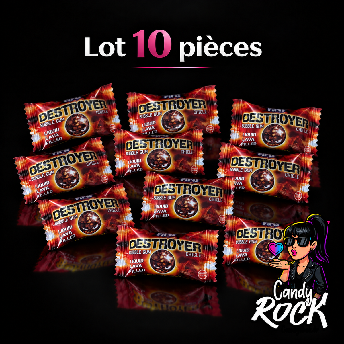 10 Billes Chewing-gums Lava Destroyer SUPER ACIDE - Cœur Liquide - Fini