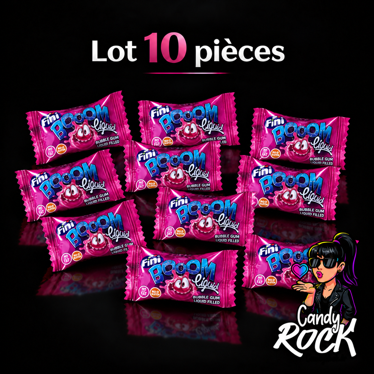 10 Billes Chewing-gum Booom SUPER ACIDE Fraise - Cœur Liquide - Fini