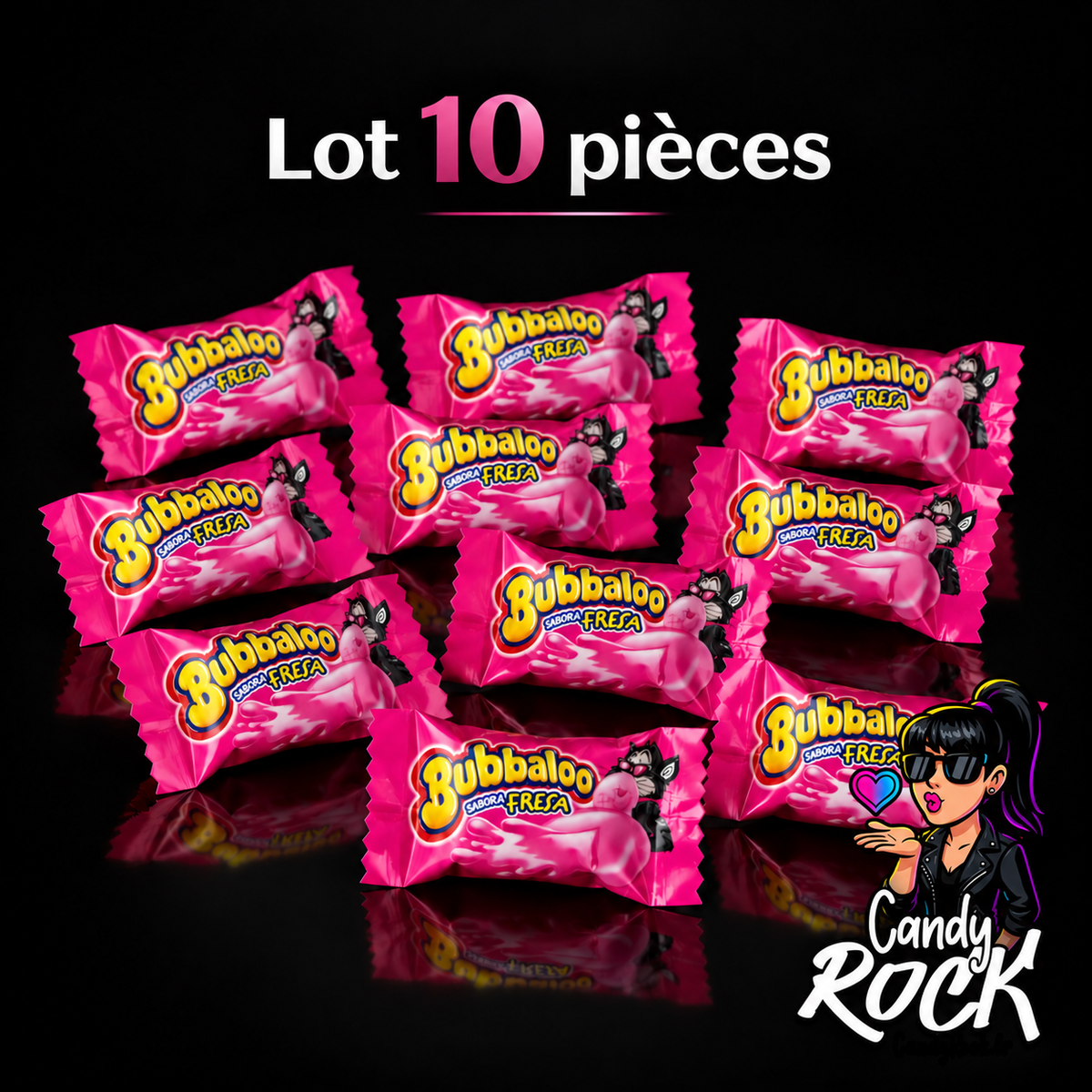 10 Chewing-gum Fraise– Cœur liquide juteux – Bubbaloo