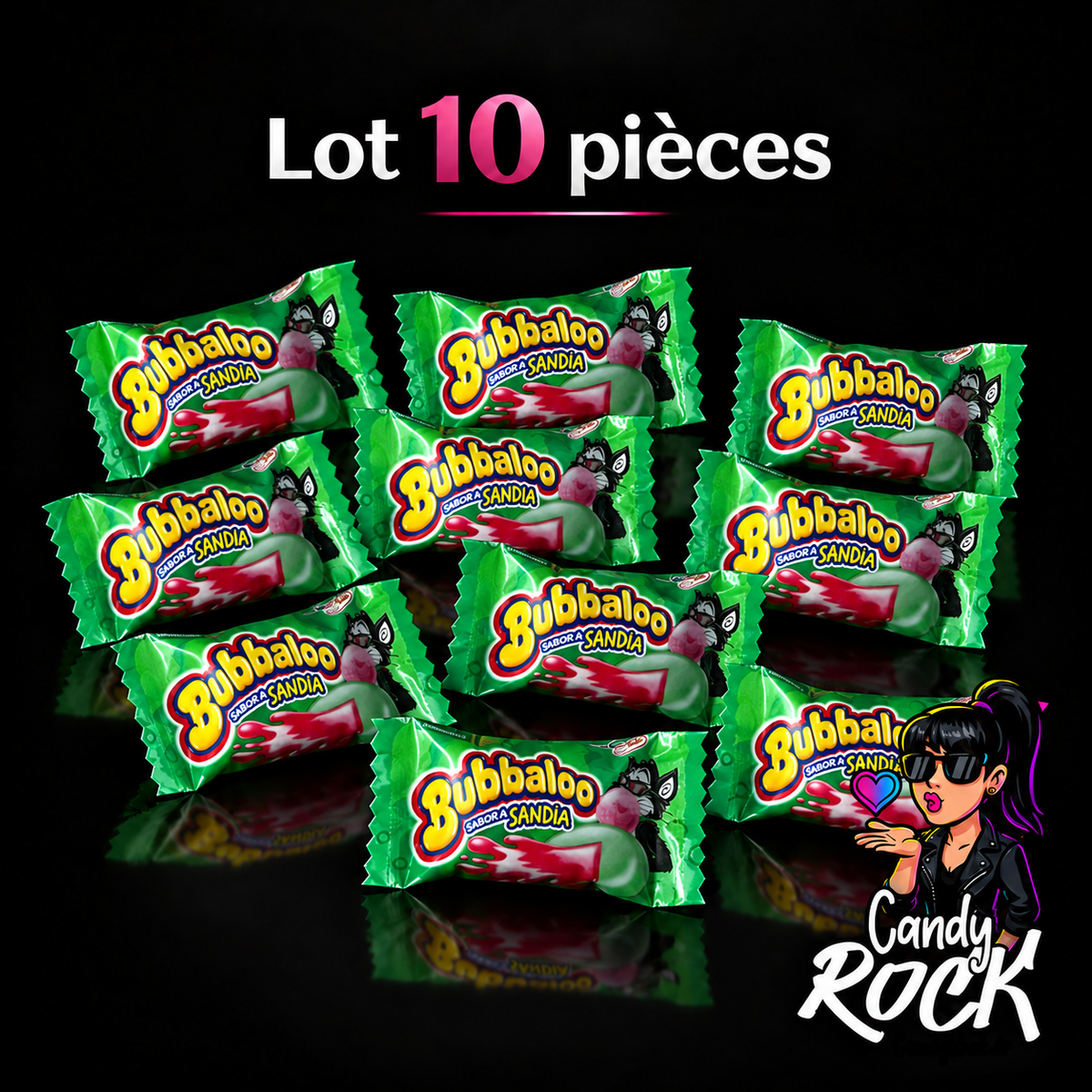 10 Chewing-gum Pastèque – Cœur liquide juteux – Bubbaloo