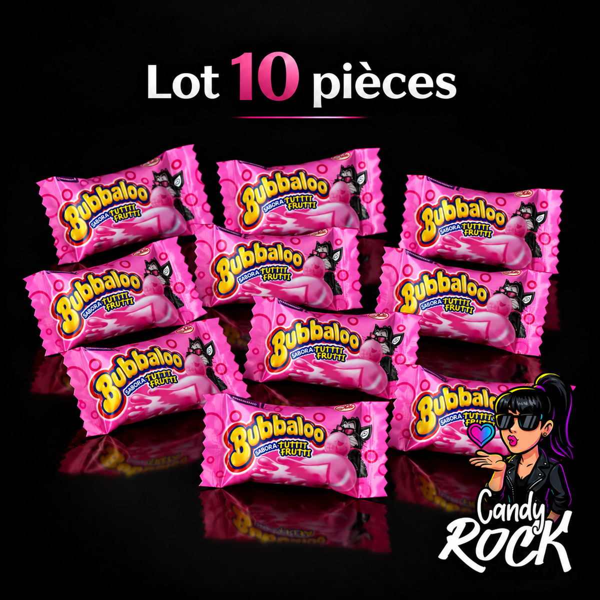 10 Chewing-gum Tutti Frutti – Cœur liquide explosif – Bubbaloo