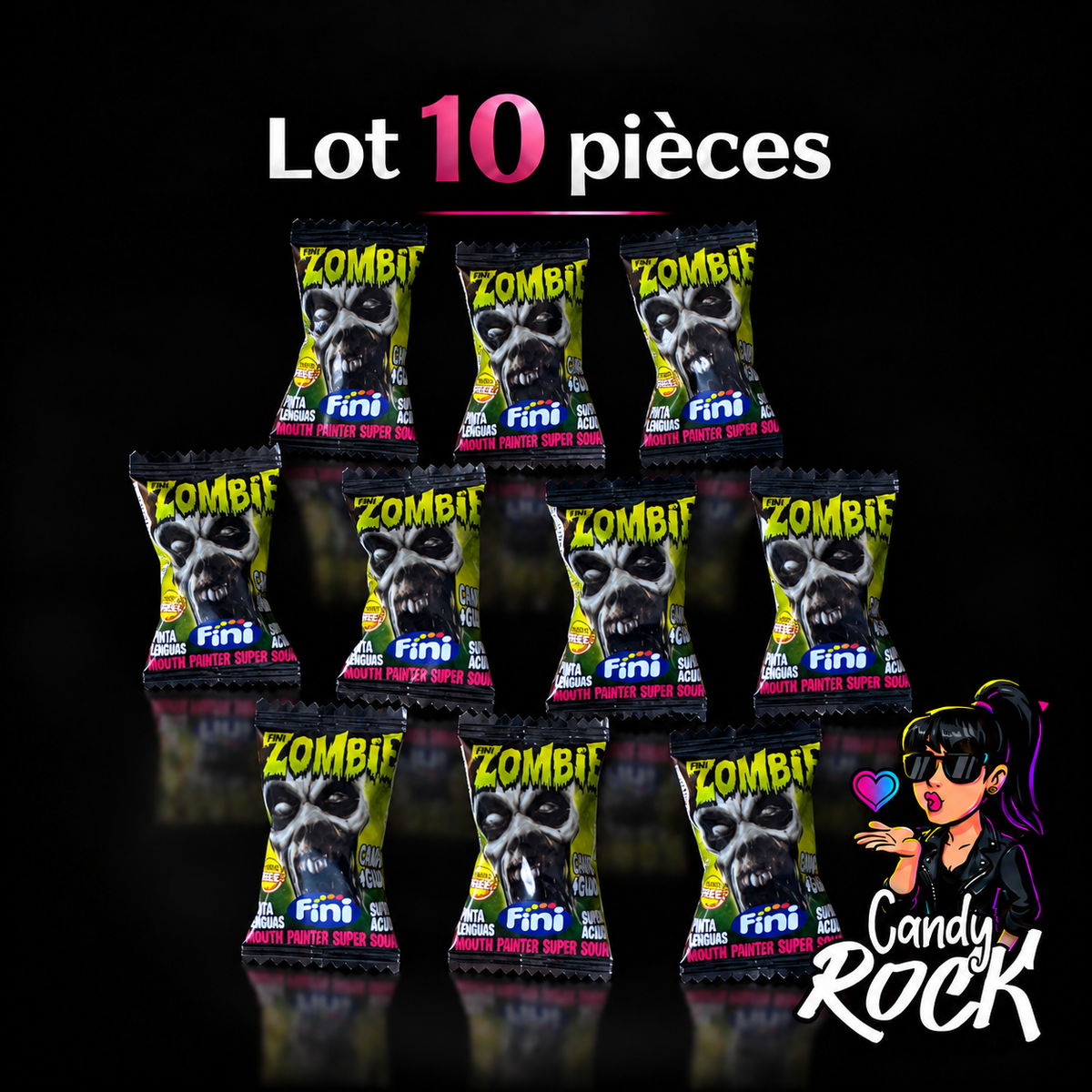 10 Billes Chewing-gum Zombie Vert - Ultra Aigre - Cœur Liquide - Fini