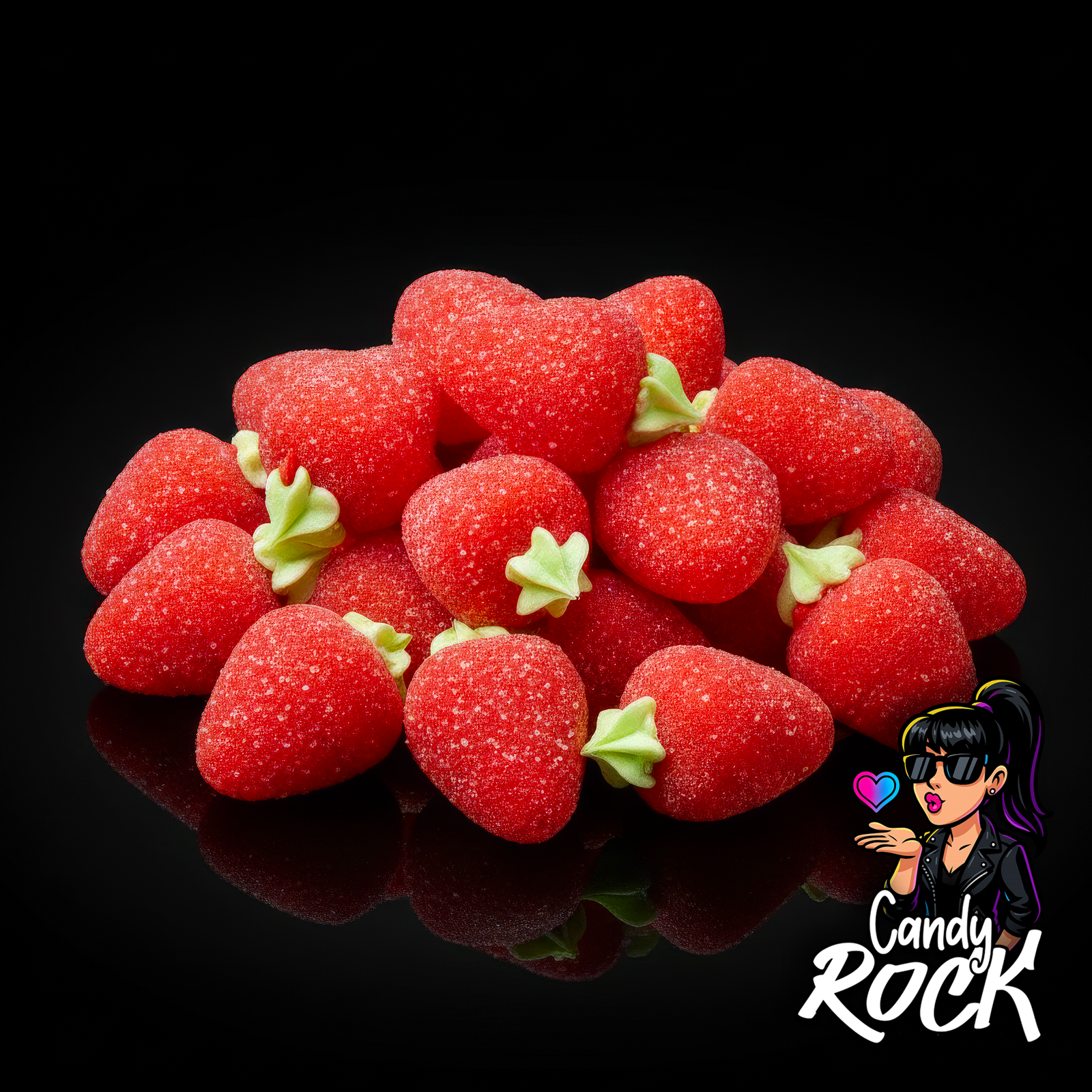 Vue rapprochée de guimauves fraises rouges sucrées révélant leur texture douce et volumineuse, CandyRock.