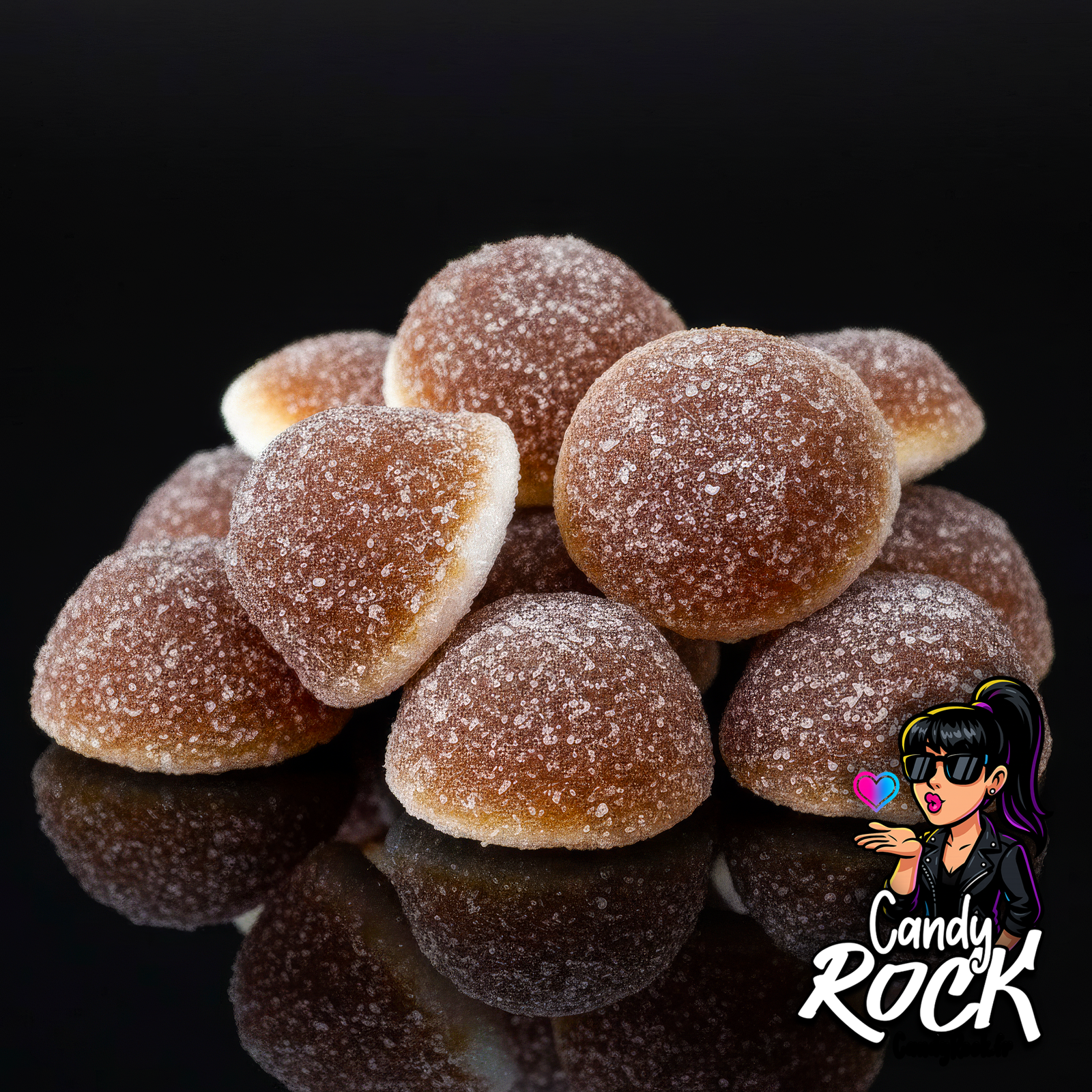 Gros plan sur les bonbons noix de coco sucrés Dulceplus, détail du sucre fin et de la texture moelleuse CandyRock.