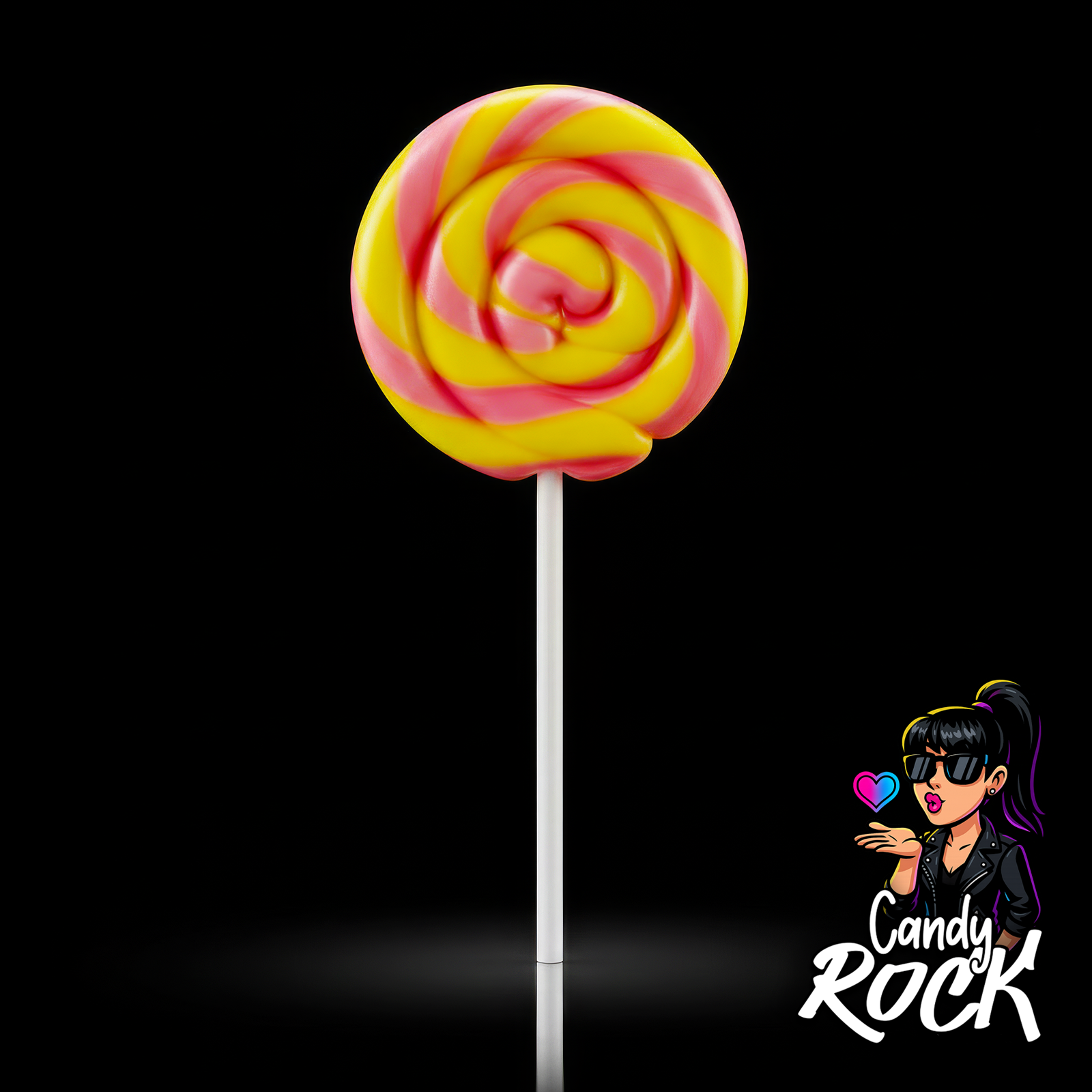 Sucette Swigle Pop Fraise Banane Felko Holland en spirale jaune et rose brillante, CandyRock.